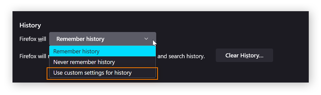 use custom settings for history