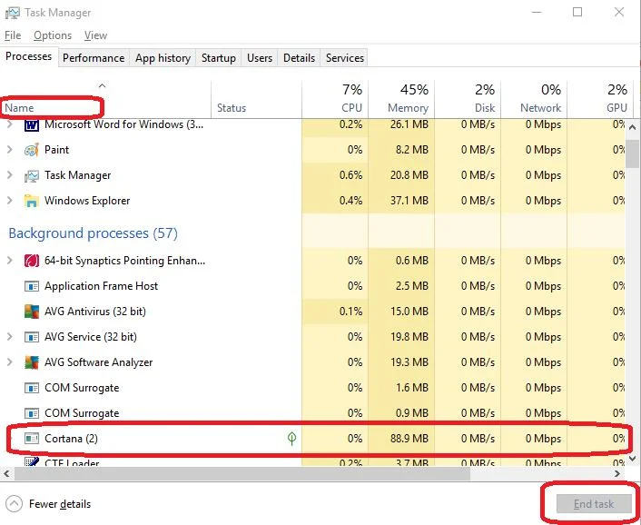 end cortana task
