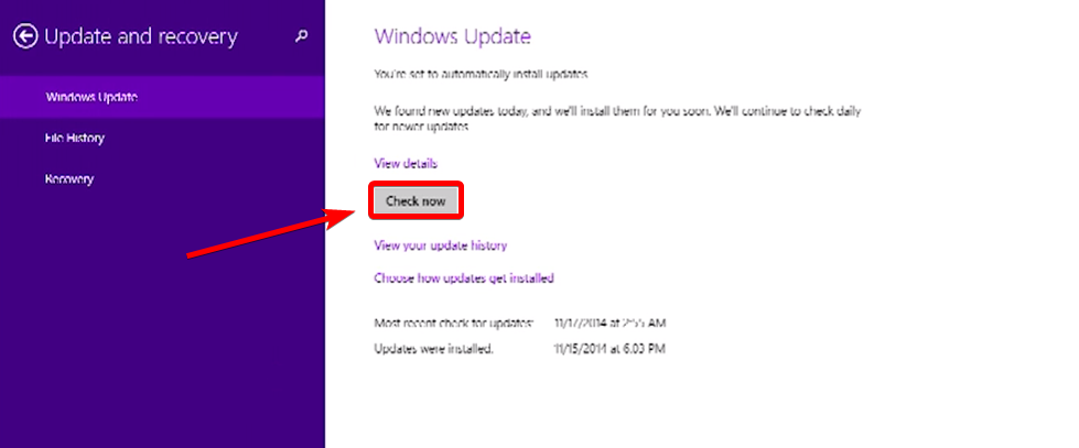 check update now in windows 8