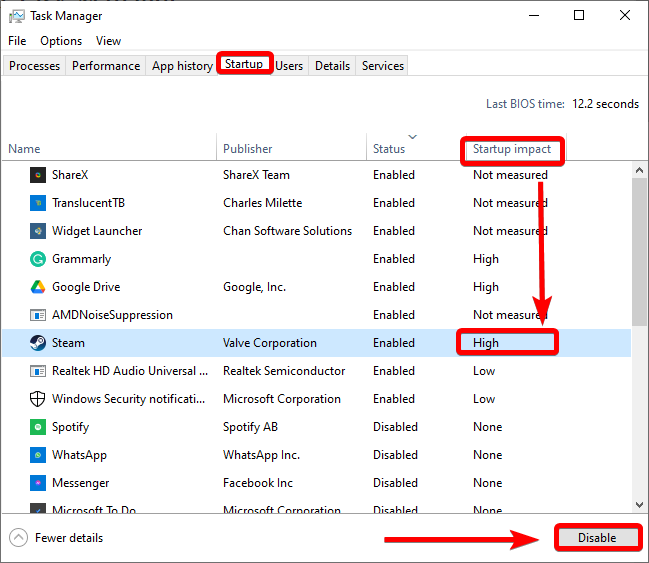 disable high startup impact app