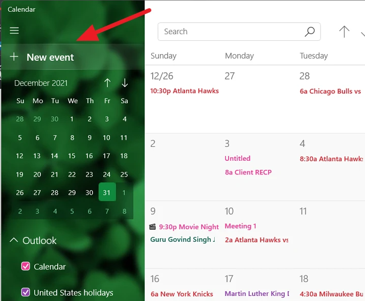 new event in calendar