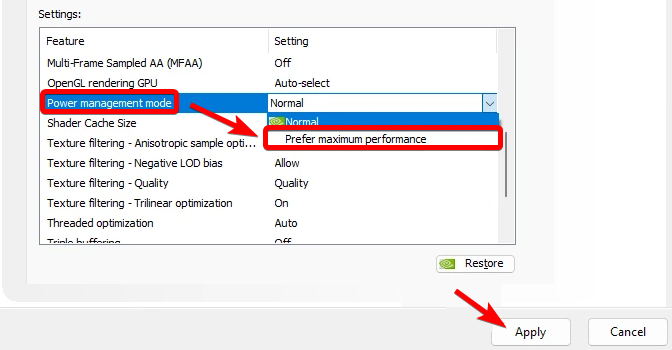 prefer maximum performance in nvidia