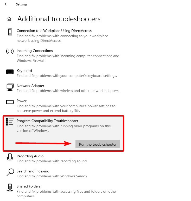 program compatibility troubleshooter