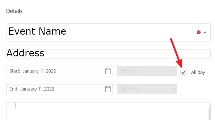 select all day option in calendar