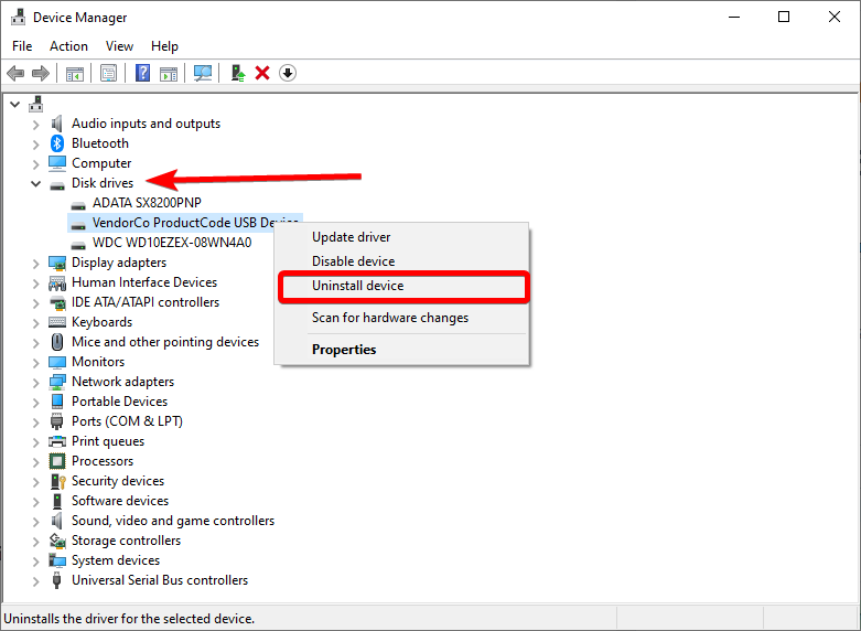 uninstall disk driver
