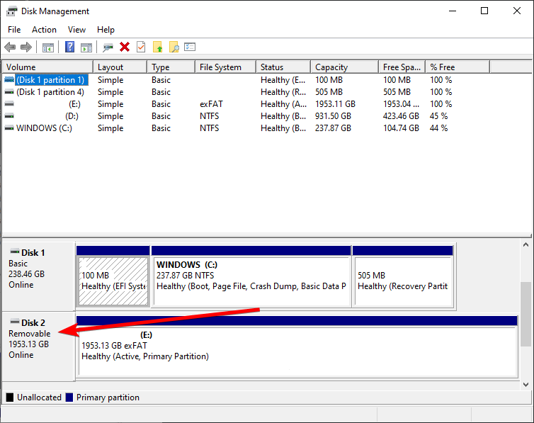 usb in disk management