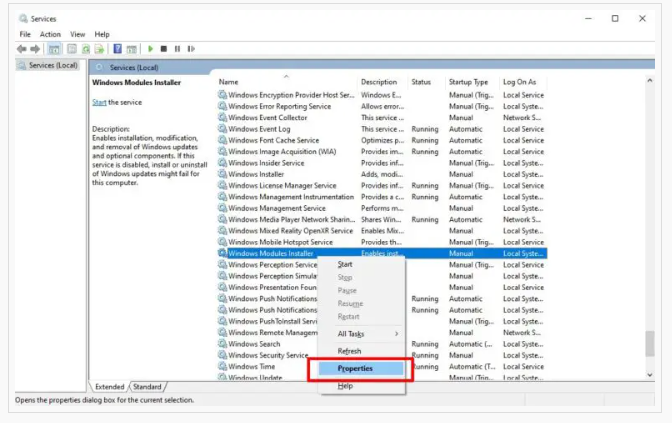 wmi properties option