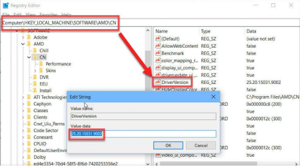 amd cn driver version value data