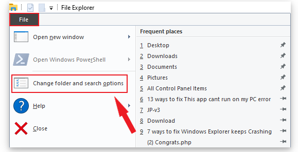 change folder and search options