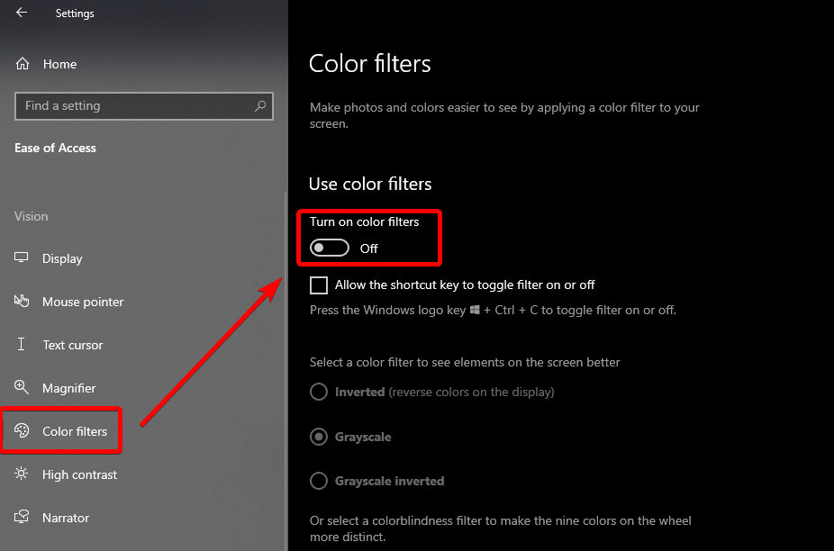 color filters option