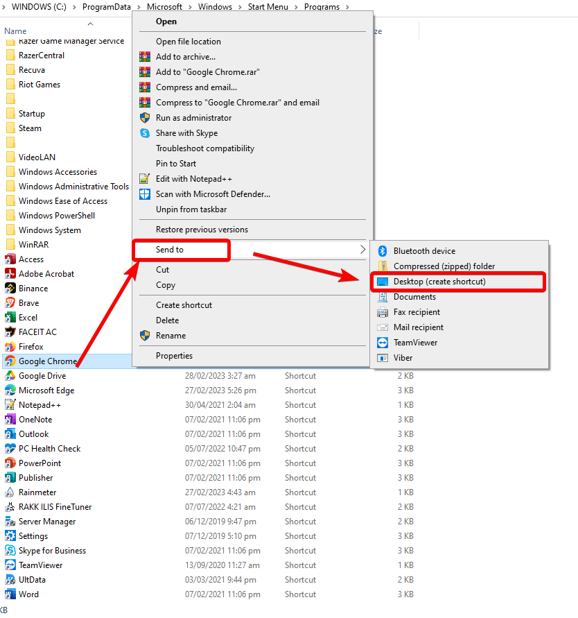create chrome desktop shortcut