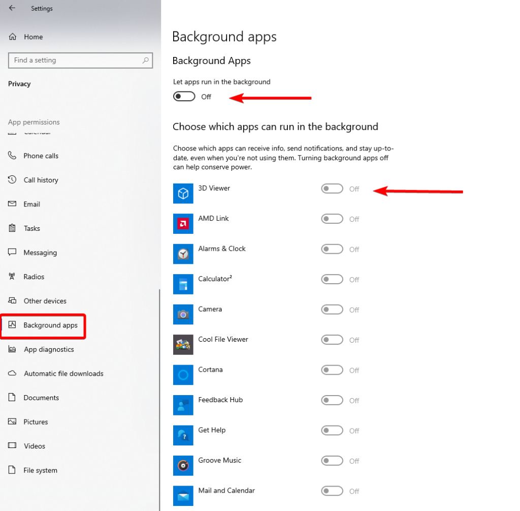 disable background apps