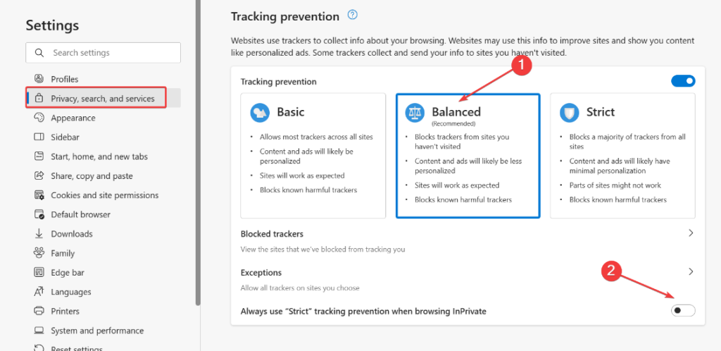 edge tracking settings