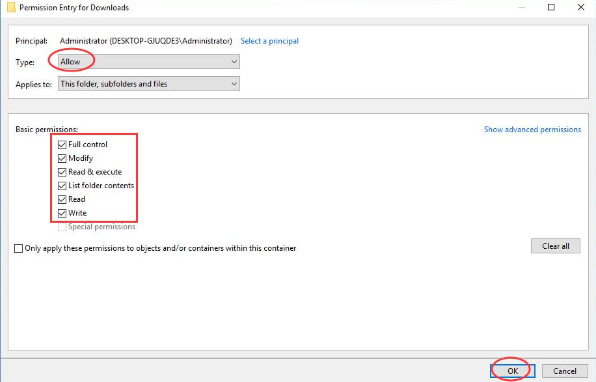 full control in basic permissions