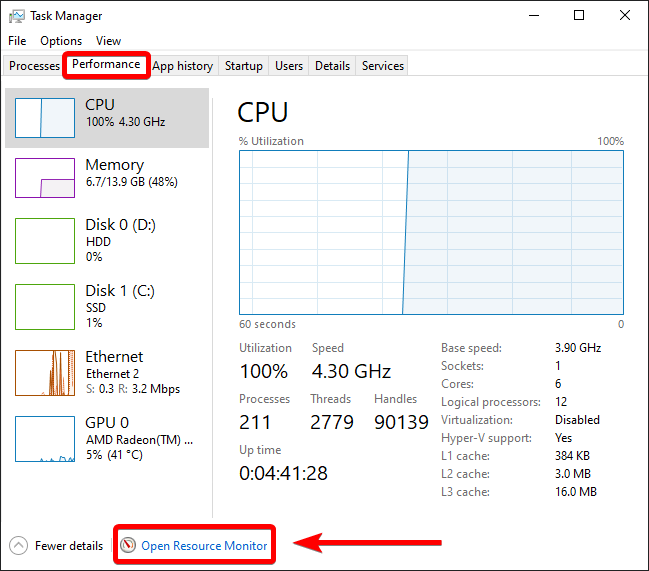 performance tab in task manager