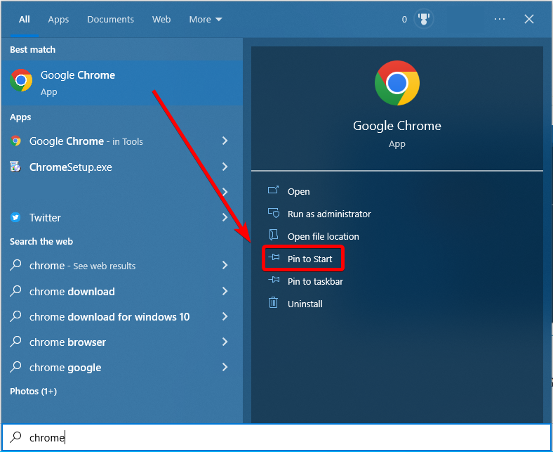 pin chrome to start