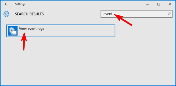 search event viewer in windows settings