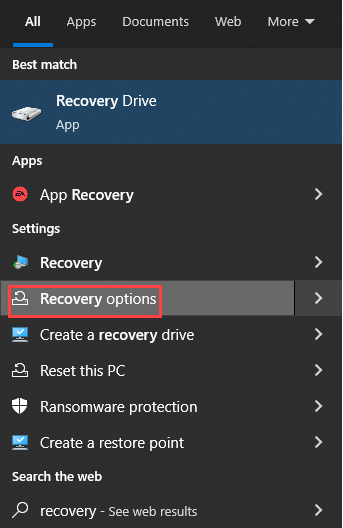 search recovery options