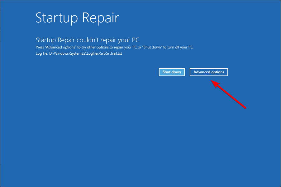 startup repair advanced option