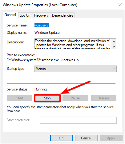 stop windows update service
