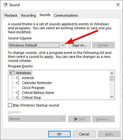 windows default sound scheme