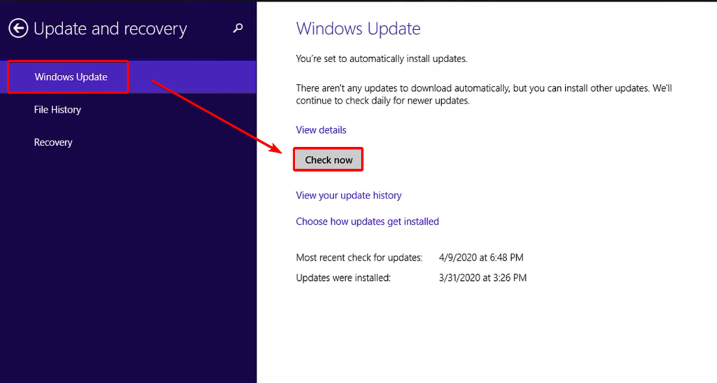 windows update check now in windows 8