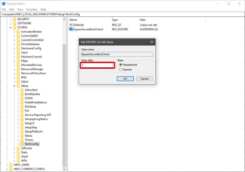bypasstpm dword value