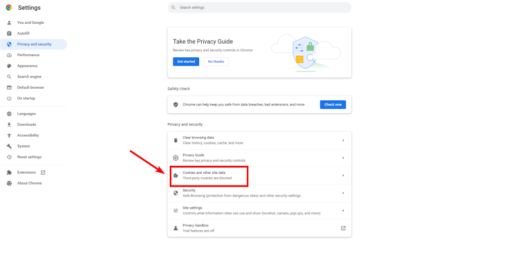 cookies and other site data on chrome