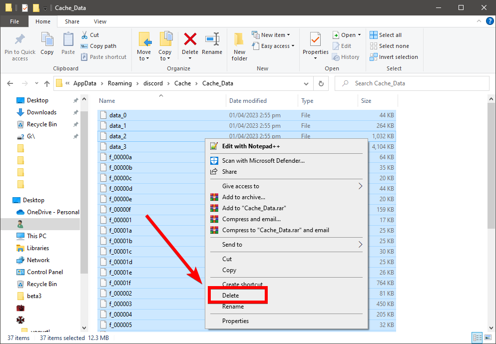 delete discord cache files