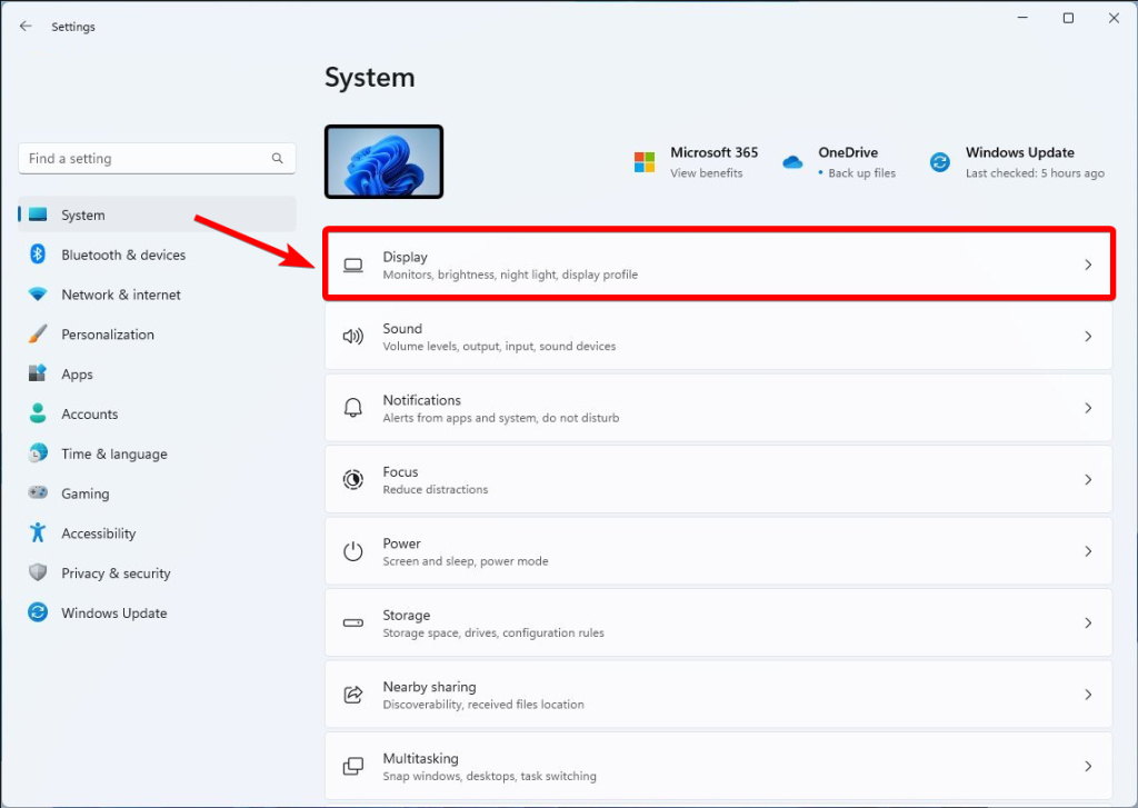 disaplay settings windows 11