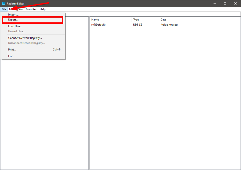 regedit export button