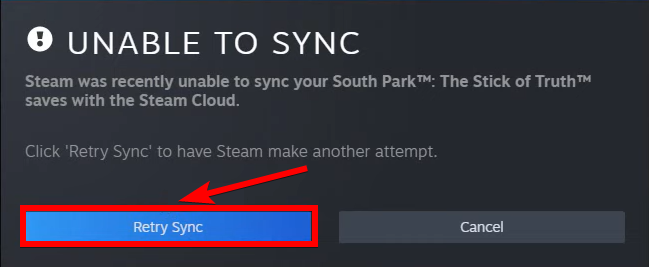 retry sync button in steam