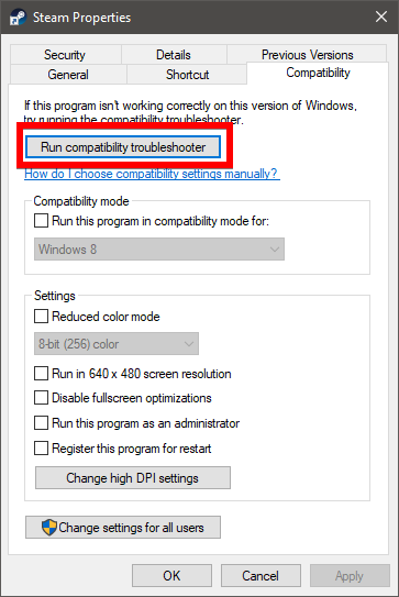 run compatibility troubleshooter in steam