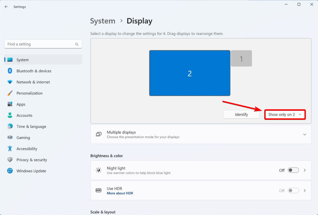 show only display settings in windows 11