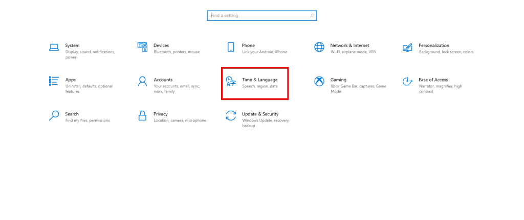 control panel time and language